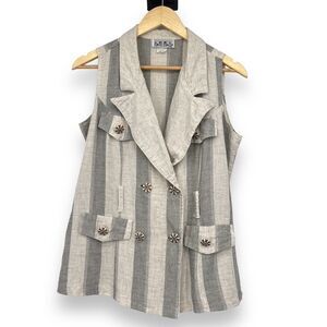 Vtg. Anna USA Sleeveless Collared Tan Vest Women's S Top 90s